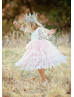 Ivory Lace Blush Pink Tulle Ruffle Flower Girl Dress Easter Dress